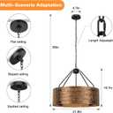 Farmhouse Drum Chandelier, 4-Light, 22in Pendant Light Fixture With Adjustable Chain, Kitchen Island Pendant Over Table, Rustic Industrial Chandelier for Dining Room, Bedroom, Living Room, Foyer