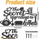 The Secret Ingredient is Love Metal Wall Art Sign, 16.58.5 Inch Farmhouse Kitchen Wall Decor with Heart & Kitchenware Pattern, Rustic Black Quote Sign for Dining Room Cafe Pantry Housewarming Gift Indoor Outdoor Hanging Decor