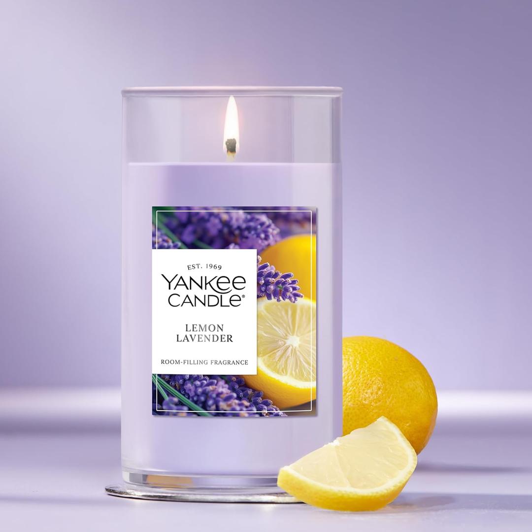 Yankee Candle Medium Pillar Scented Candle with up to 115 Hour Burn Time, Premium Plant Wax Blend for Consistent Burn, 14.25 oz Pillar Candle with Room Filling Fragrance, Lemon Lavender Yankee Candle Medium Pillar Scented Candle with up to 115 Hour Burn Time, Premium Plant Wax Blend for Consistent Burn, 14.25 oz Pillar Candle with Room Filling Fragrance, Lemon Lavender
