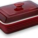 LOVECASA 4.5 Quart Ceramic Casserole Dish with Lid, 9x13 Baking Dish for Oven, Lasagna Pan Deep with Handles, Stoneware Bakeware, Oven & Dishwasher Safe, Gradient Red