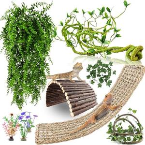 RUNANIA Bearded Dragon Tank Accessories, 7 PCS Reptile Hammock Plants Bridge Jungle Climber Vines for Snakes Bearded Dragon Chameleon Gecko Lizard