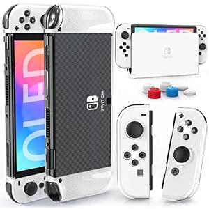 HEYSTOP Switch OLED Case for Nintendo Switch OLED Model, Dockable Cover Hard PC Protector Case for Switch OLED Grips and Accessories with Thumb Stick Caps