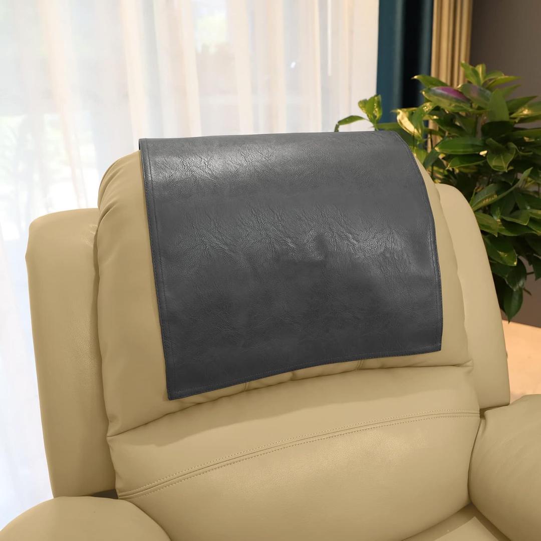 Non Slip Headrest Cover for Furniture Slipcovers,Faux Leather Headrest Protector for Recline Chair Vinyl Head Protector for Sofa,Theater Seat Cover for Home & Office 17x27 in, Dark Gray