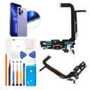 For iPhone 13 Pro Max Lightning Charging Port Replacement (Blue) USB Dock Connector Flex Cable Assembly Includes Waterproof Tape & Tool Kit for A2643, A2484, A2641, A2644, A2645