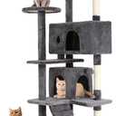 BestPet | 54" Cat Tree Tower | Light Gray | Sturdy, Easy to Assemble, Multi-Level Activity Center with Sisal Scratching Posts, Condos, Perches, Hanging Cat Toys, Observation Decks & Ladder
