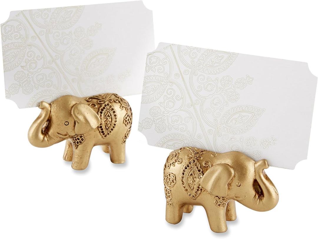Kate Aspen Lucky Golden Elephant Place Card Holders, Photo Holders, Party Favors, Indian Wedding Decorations, Placecards, Place Setting, (Set of 6)