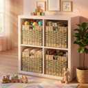 12x12 Cube Storage Bins, Paper Rope Baskets for Shelves, 4 Pack