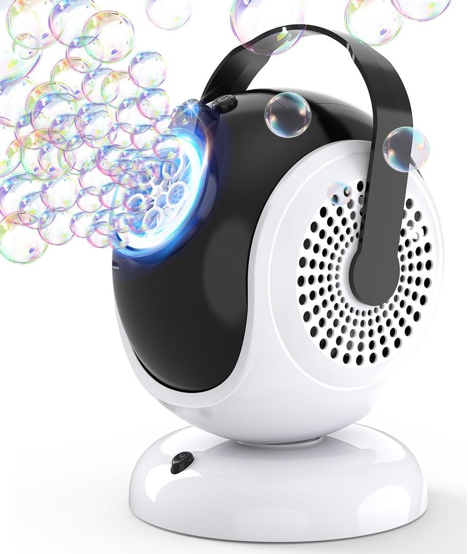 Automatic Bubble Machine - Bubbles Blower for Kids, Toddlers - 360 Oscillation & 75 Adjustment, Bubble Toys with LED Light - Gifts for Boys, Girls, Easter, Outdoor, Birthday, Party Use (Black)