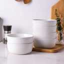 AmorArc Cereal Bowls Set of 6 for Kitchen, 26oz Stoneware Soup Bowls Set for Cereal,Soup, Modern Kitchen Bowls for Meal, Dishwasher &Microwave Safe, Reactive White