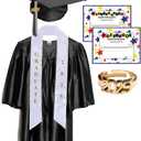 Shiny Deluxe Graduation Sets, Graduation Cap, Gown, Tassel, Sash, Ring, Diploma (Small, Black)