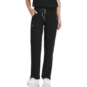 COMENII Scrubs for Women, Mid Rise Straight Leg Cargo Pants with Knit Yoga Waistband, Anti-Wrinkle Womens Scrubs Pants, Regular (Small, Black)