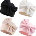 Bamery Newborn Baby Girl Hat Cotton Baby Bow Beanie Preemie Hats Spring Infant Hats for Girls 0-12 Months 4pack-e