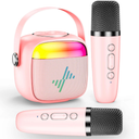 LENRUE Karaoke Machine for Kids, Birthday Gifts for Girls Boys Teens with Wireless Microphone, Colored Lights, Trendy Stuff Gifts for 3, 4, 5, 6, 7, 8, 9, 10 +Year Old. Pink
