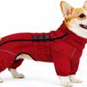 Warm Dog Coat Double Layers Dog Vest, 4 Legs Covered Windproof Waterproof Reflective Red, Size: D-S (Darchshund/Corgi Back 12")