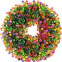 Janinka Spring Door Wreath 17.7 Inches Artificial Floral Wreaths for Front Door Decorations Greenery Flower for Summer Outdoor Indoor Home Porch Summer Party
