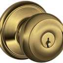 SCHLAGE F51A GEO 609 Georgian Knob Keyed Entry Lock, Antique Brass