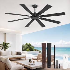 ZMISHIBO 65 Inch Outdoor Ceiling Fans No Light with Remote, Damp-Rated
Humidity-Resistant 8 Blade, 6-Speed Reversible DC Motor, Black Modern Ceiling Fan Without Light for Patio Porch Gazebo Garage