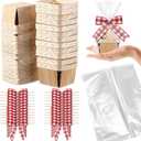 Kigley 24 Set Wooden Gift Baskets Empty Bulk Small Berry Basket with Cellophane Bags Bows Basket Kit for Easter Spring DIY Picking Fruit Birthday Wedding Bow Party(Red and White)