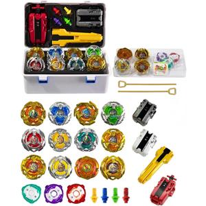 Gyro Battling Set, 12 Spinning Tops, 3 Launchers 1 Grip 3 Middle Rings and 4 Bases, with Storage Box, Kids Toys Birthday Gift Ideal for 6+ Years Old Boys,B