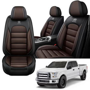 Car Seat Cover Fit for Ford F150 2000-2025,Compatible Airbag Non-Slip Waterproof Seat Cover,Car Seat Protector Premium Interior (Standard 2 Seats,Black Coffee)
