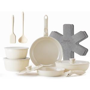Redchef Ceramic Pots and Pans Set, Nonstick Kitchen Cookware Set with Detachable Handle, Non Toxic Cookware Set 16pcs, PFAS PFOA & PTFE Free, RV Ceramic Cookware for Camping, Dishwasher/Oven Safe