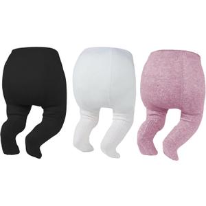 Zando Baby Girl Tights Toddler Cable Knit Tights Cotton Leggings Stockings for Little Girls Pantyhose 3 Pack 0-4T (2-4T, Black/White/Purple)
