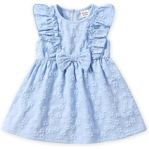 PATPAT Toddler Baby Girls Summer Dresses Spring Clothes Flower Sundress Ruffle Sleeve Bowknot 18-24 Months