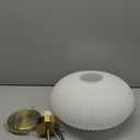 KCO Lighting White Ribbed Glass Semi Flush Mount Ceiling Light Large Milk Glass Ceiling Lights Fixture Brushed Gold Flush Mount Bathroom Light Mid Century Modern Entry Lights