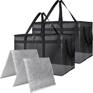 2PK Insulated Food Delivery Bag with Reinforced Hard Bottom - XXXL Thermal Catering Tote for Hot Pizza, Cold Drinks & Meal Boxes - Ideal for Delivery Staff, Restaurants, and Outdoor Events (Black)
