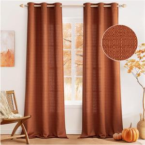 MIULEE Burnt Orange Faux Linen Textured Curtains 84 Inch Length 2 Panels Set for Living Room Bedroom Farmhouse Burlap Fall Semi Sheer Grommet Top Light Filtering Window Drapes, W37xL84, Terracotta