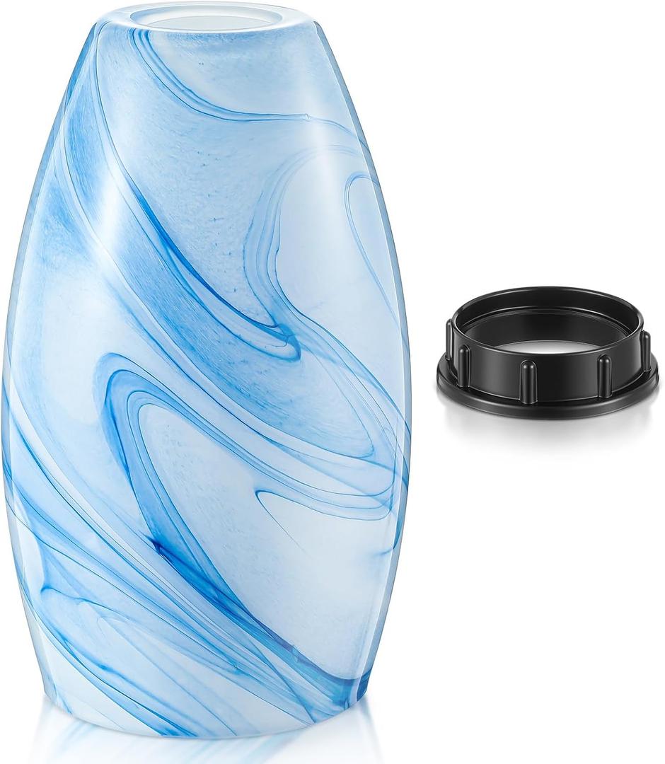 Teenyyou 1 Set Oval Glass Lamp Shade 7.5" High x 4.7" Diameter Glass Pendant Lampshade Compatible with E26 Light Fixtures Lampshade Replacement for Kitchen Island Ceiling Pendant(Blue Marble Pattern)