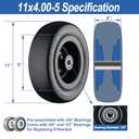 11x4.00-5 Lawn Mower Tires Flat Free with 3/4" or 5/8" and 1/2" Bearings, 3.25"-5.5" Centered Hub, Load 350lbs,11x4.00-5 Tire Zero Turn Front Tires - 1Pack