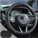 Car Steering Wheel Cover Black, 14-14.5 inch Steering Wheel Covers with Coasters Microfiber Leather Carbon Fiber Breathable Anti-Slip Durable Universal Auto Steering Wheel Protective (Small)
