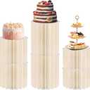 6Pcs Cylinder Stands for Party, Stackable Cream White Pedestal Stands with Acrylic Tops, Foldable Round Cardboard Pillars for Dessert Table Display, Wedding, Birthday & Event Decor