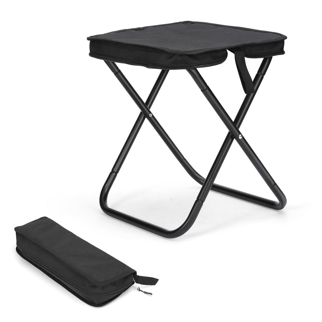 KOKSRY Camping Stool, Portable Folding Stool, Aluminum Ultralight Backpacking Stool Suitable for Outdoor Gardening and Beach Hiking Fishing (Black, 16 High)