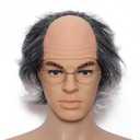 Short Curly Old Man Bald Cap Wig Mad Gray Scientist Synthetic Balding Halloween Anime Cosplay Costume Wigs (Grey)