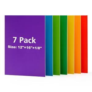 Rowood 7 Pack Rainbow Colored Plywood Sheets,12x16x1/8inch,3mm Multi Thin Unfinished Wood for Laser Cutting Engraving,DIY Adult Craft Kits for Ornaments, Models Drawing,Wood Burning