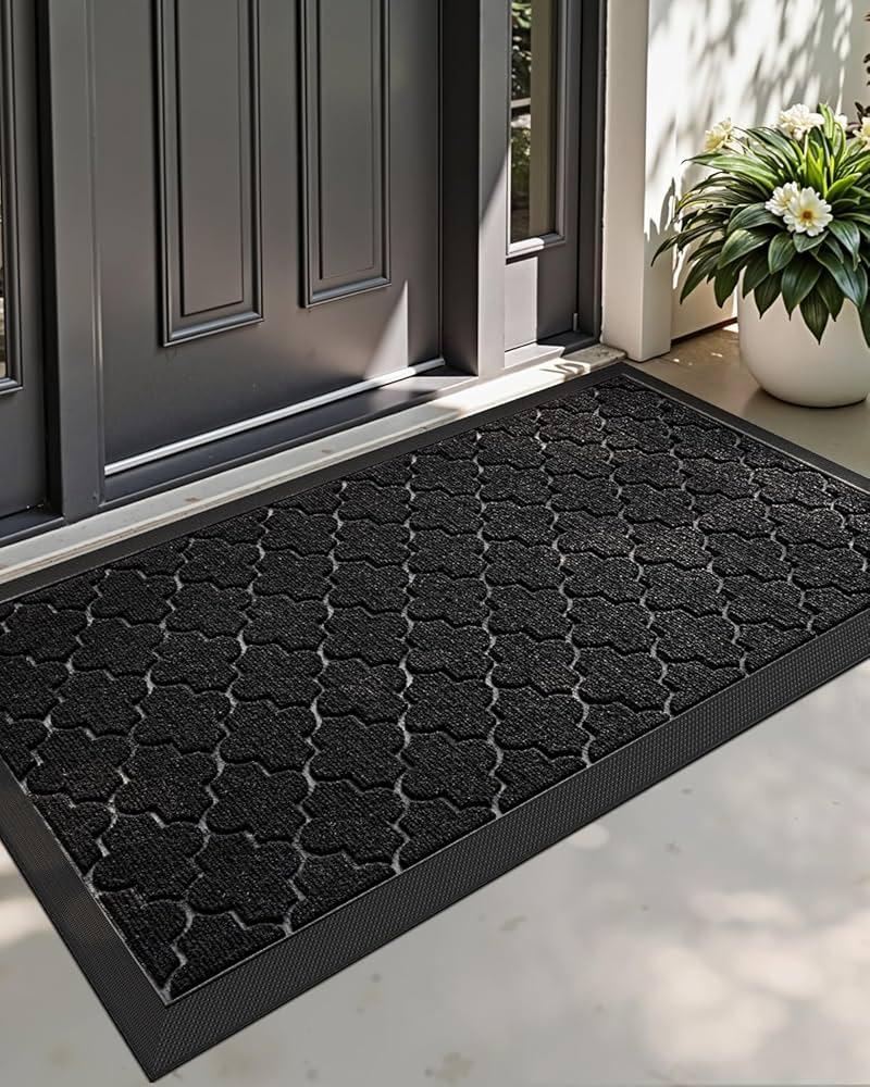 LUMI Indoor Door Mat, Absorbent Non-Slip Thin Doormat, Washable Door Mats, Woven Pattern Inside Floor Mat, Ideal for Entryway, Front Door, Home Decor, 32"x48", Woven Grey