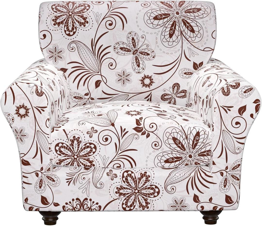 Stretch Couch Covers, Floral Printed Sofa Covers,2 Piece Armchair Slipcover with Separate Sect Cover,Washable Sofa Slipcover, Pet Friendly Furniture Protector Fit for Home (Armchair,White Texture)