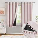 Jubilantex Pom Pom Blackout Curtains Blush Pink Thermal Insulated Curtains Blackout Window Treatments 63" Long for Girls Kids Bedroom,52" Wide,2 Panels