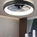 Ultra Low Profile Ceiling Fans with Lights and Remote Ultra Quiet 25 dB, 21" Modern Flush Mount LED Ceiling Fan Fandelier Ceiling Fan for Bedroom Kitchen (Matte Black)