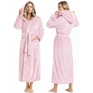 NY Threads Premium Womens Robe with Hood, Plush Fleece Long Bath Robe for Women, Fluffy Soft Women's Bathrobe (Pink, L)