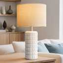 Seealle 23" Modern Ceramic Table Lamps - Table Lamps for Living Room, Farmhouse Bedside Night Stands Lamp for Bedroom, White Boho Nightstand Lamps, Desk Lamp for End Table Home Decor(Single)
