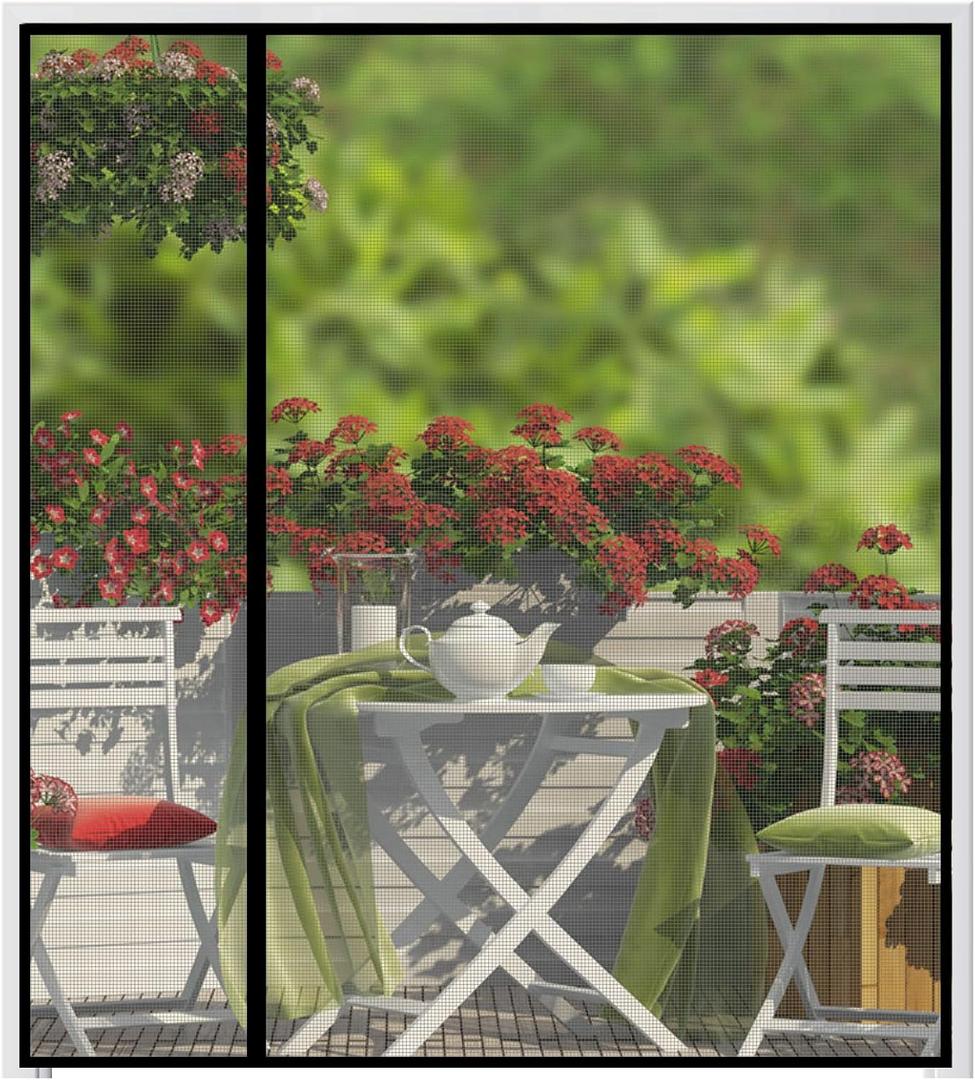Magnetic Screen Door Fits Door Size 70" x 96", Screen Size 72" x 97", Reversible Left Right Quarter Opening,Top Middle Anti-Tearing Mesh Net Curtain with Magnet,Black