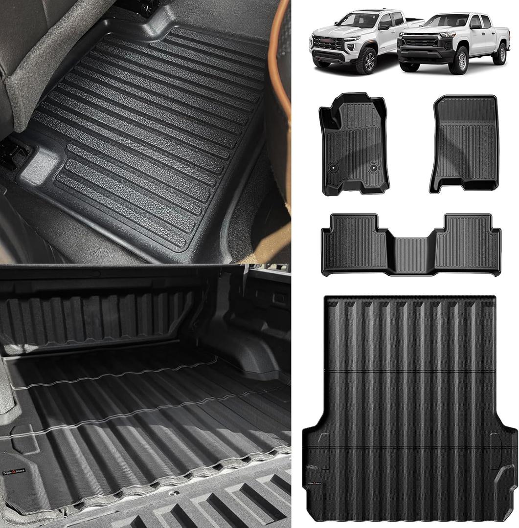 TripleAliners for 2023 2024 2025 Colorado & Canyon Truck Bed Mat and Floor Mats Front Rear Full Set Liners All Weather TPE Accessories (Bed Mat+Floor Mats)