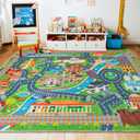 Car Rug Play Mat for Kids Toy Cars, Road Traffic Playmat for Kid Bedroom, Non-Slip Machine Washable Town City Race Track Carpet for Learn and Have Fun Classroom Rugs 4'x5'/ 48" x60