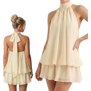 ZiTour Women's Summer Fashion Party Halter Dress Tie Open Back Sleeveless Ruffle Hem, S