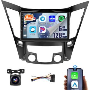8Core 6+128G Car Stereo for Hyundai Sonata 2010-2015 with Wireless Carplay Android Auto, 9 Inch Android 15 1280 * 720 Touch Screen Car Radio with 59UI DSP BT 5.0 GPS WiFi SWC+ AHD Backup Camera Mic