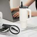 40 OZ Tumbler Flip Straw Lid for Stanley Quencher, Spill Proof Lids Replacemen, Non Spill Straw TOP Cover Replacement Accessories with Brush Black