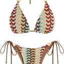 ZAFUL Women's Bikini Sets Beads Triangle Swimsuits 2 Piece String High Cut Cheeky Bathing Suits (S)
